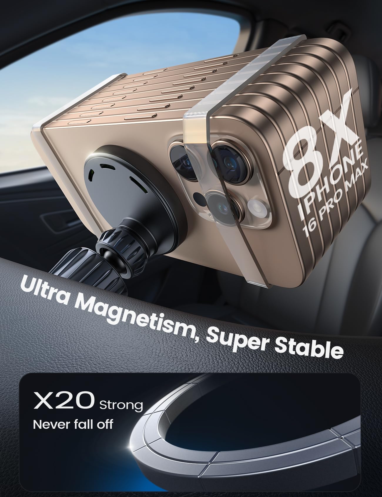 Lamicall mag Safe Cargador Inalámbrico Automovil 15W - [Mejorado Chip Inteligente] [Dash & Vent] 360° Soporte mag Safe para Auto, mag Safe Charger, para iPhone 16 15 14 13 12 mag Safe Case