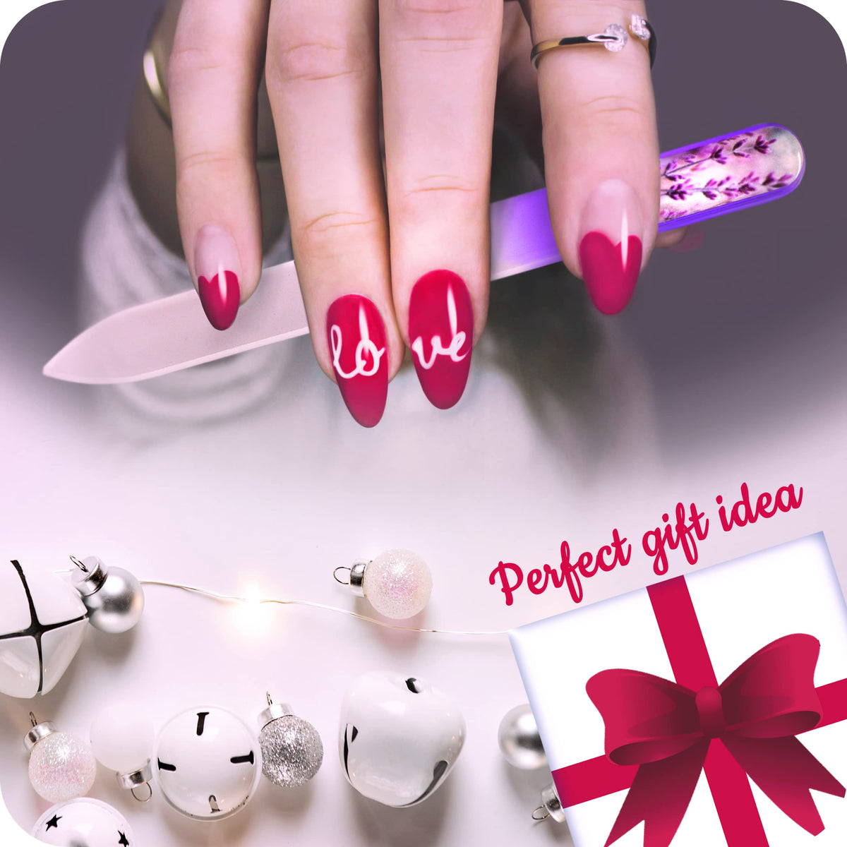 Lima de uñas de cristal checo auténtico con estuche, superficie de grano diferente de dos caras, cuidado profesional de uñas, calidad de la UE, manicura y pedicura, rojo coral