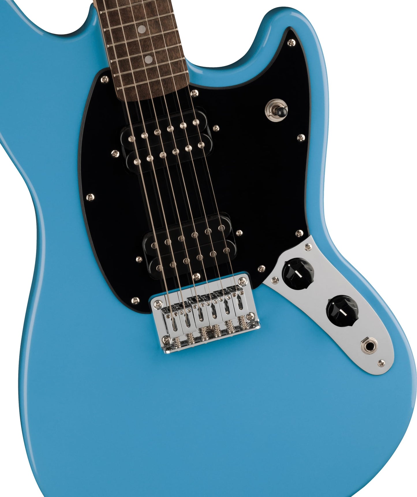 Fender Squier Sonic Mustang Electric Guitar, Beginner Guitar, Includes 30 Days of Free Lessons, Laurel Fingerboard and Step Up Pickups, Chrome Hardware, and Polyurethane Finish, California Blue