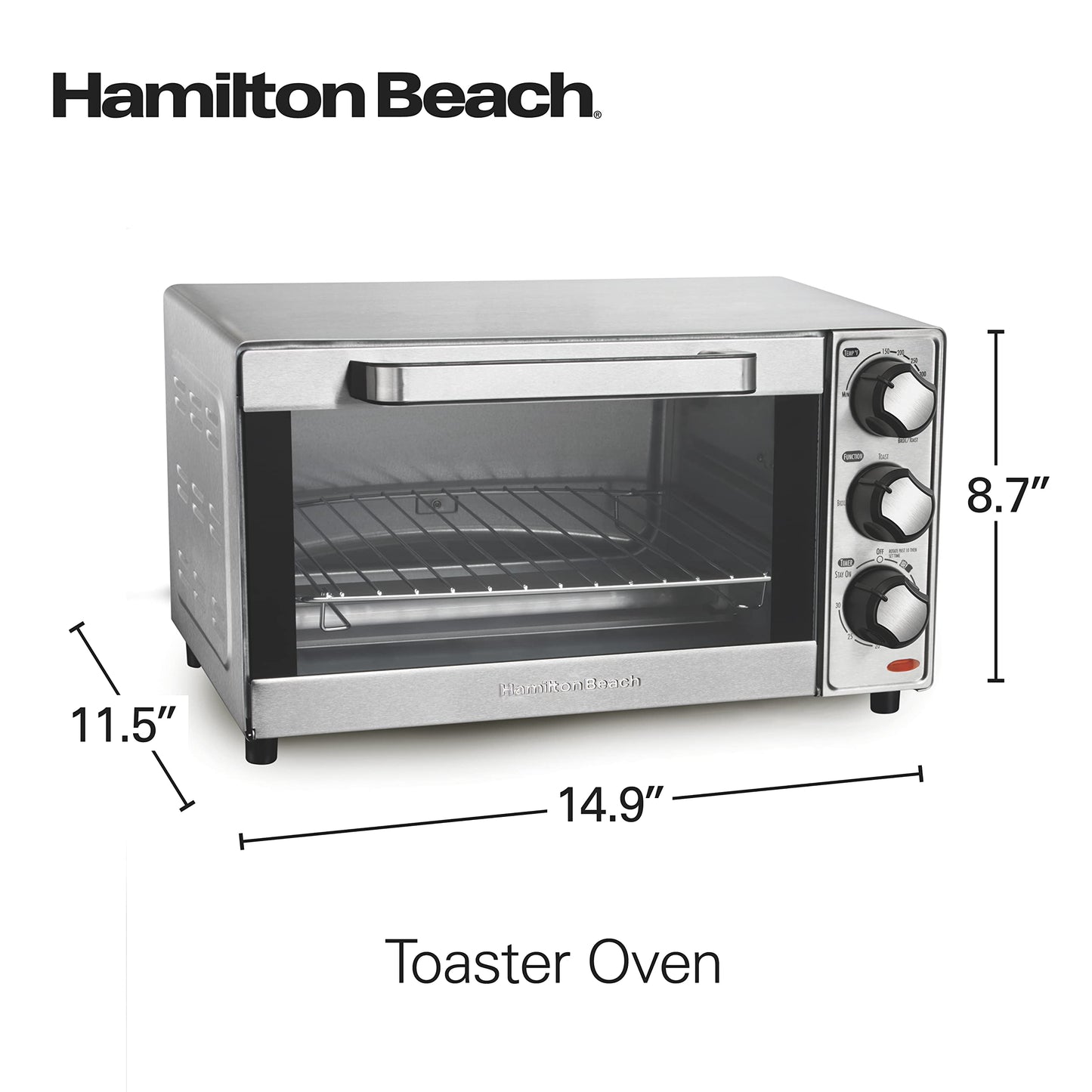 Hamilton Beach 31401, Horno Tostador De 4 Rebanadas Acero Inoxidable Hombres, Plateado, 12 Litros