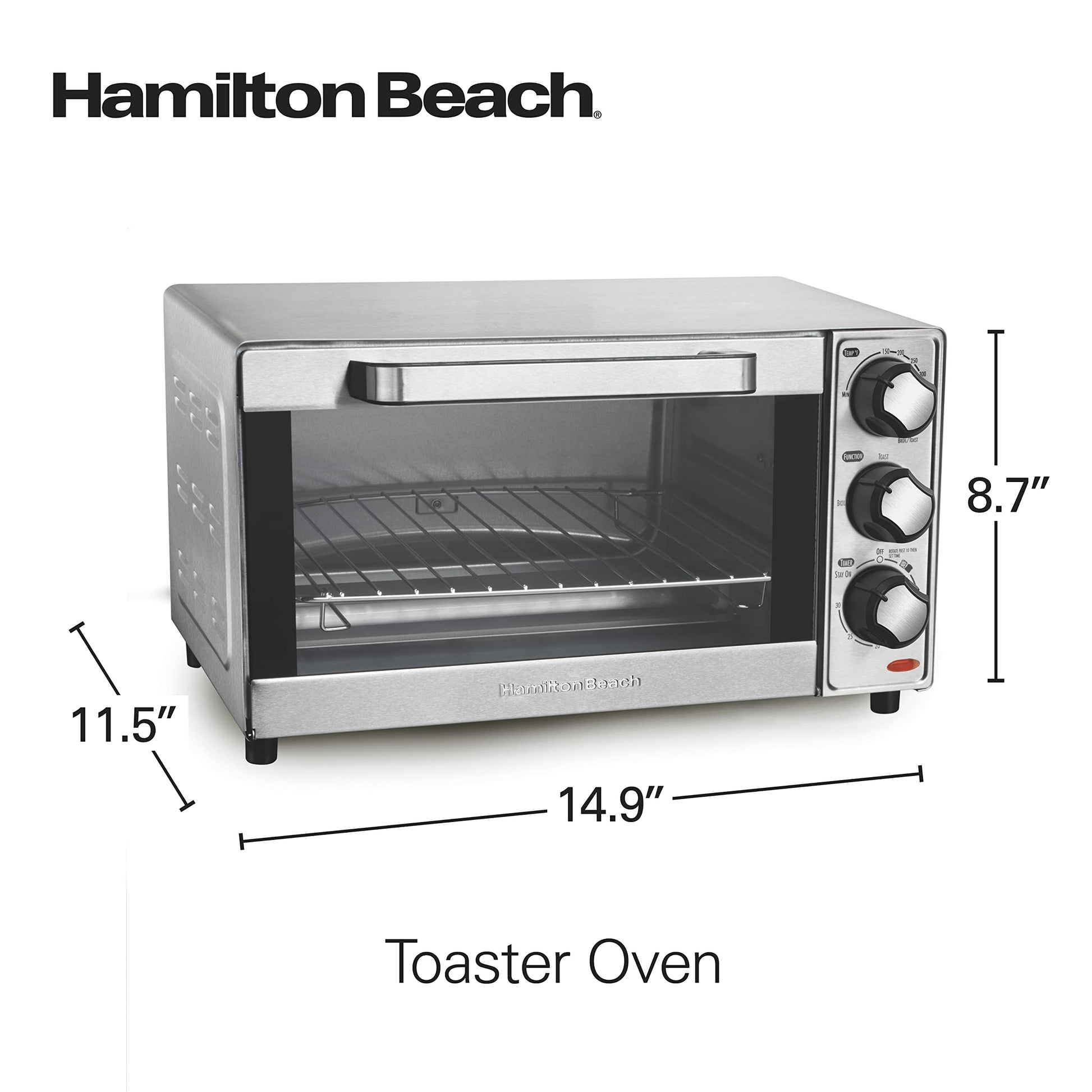 Hamilton Beach 31401, Horno Tostador De 4 Rebanadas Acero Inoxidable Hombres, Plateado, 12 Litros