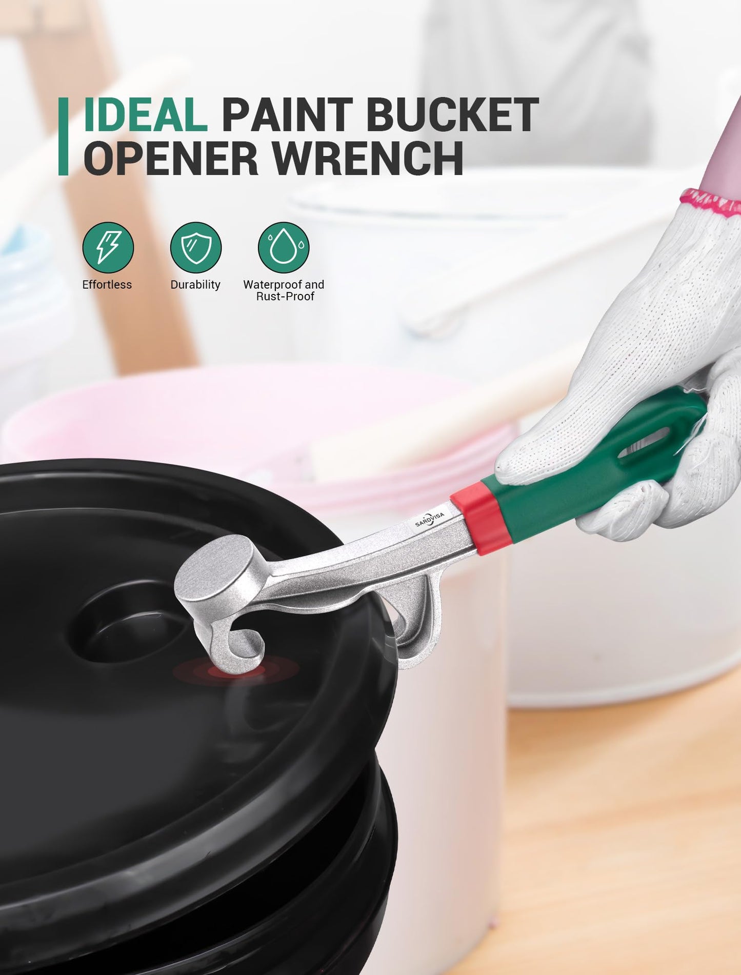 Herramienta de abridor de cubos mejorada de 5 galones, llave de aluminio de 8.5 pulgadas con mango de goma antideslizante, tapa de abrelatas de metal, herramienta de eliminación de cubos para el hogar