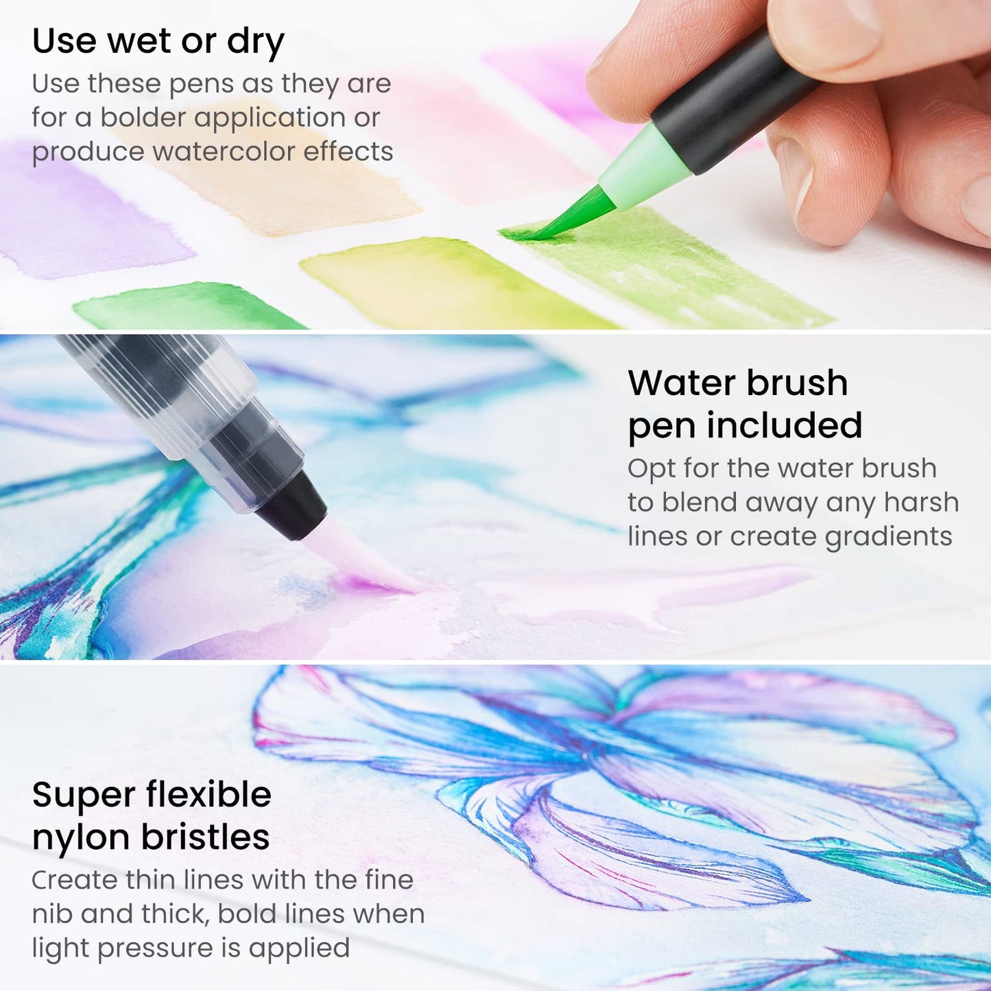 Arteza - Bolígrafos de pincel real, juego de 12, tonos pastel, marcadores de acuarela mezclables y 1 cepillo para polvo de agua, suministros de arte para la escuela, el hogar y la oficina