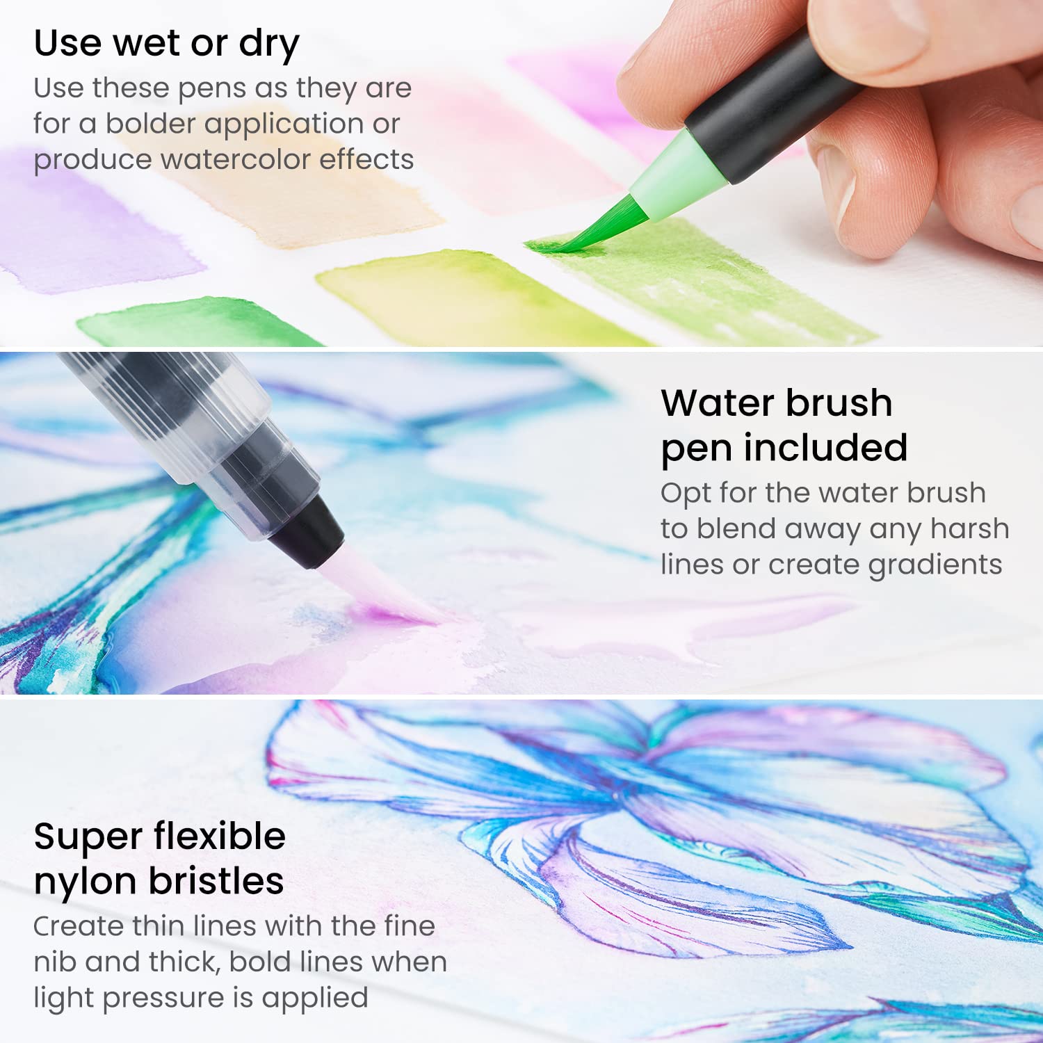 Arteza - Bolígrafos de pincel real, juego de 12, tonos pastel, marcadores de acuarela mezclables y 1 cepillo para polvo de agua, suministros de arte para la escuela, el hogar y la oficina