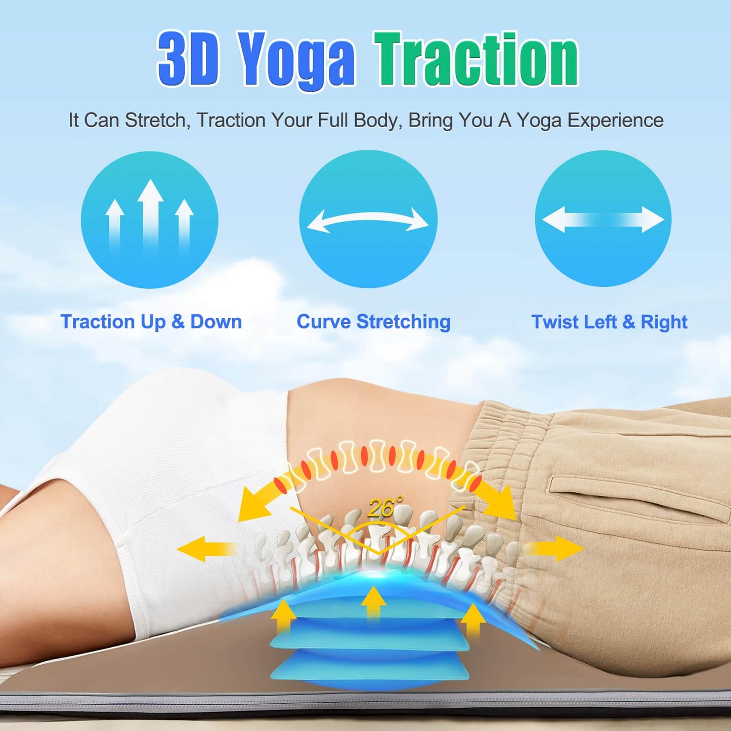 Sotion Tapete De Masaje De Cuerpo Completo, Estiramiento Corporal 3D Y Tracción Lumbar, Calefacción De Espalda, Tracción Arriba Y Abajo, Estiramiento Curvo, Giro Izquierda Y Derecha, 4 Modos