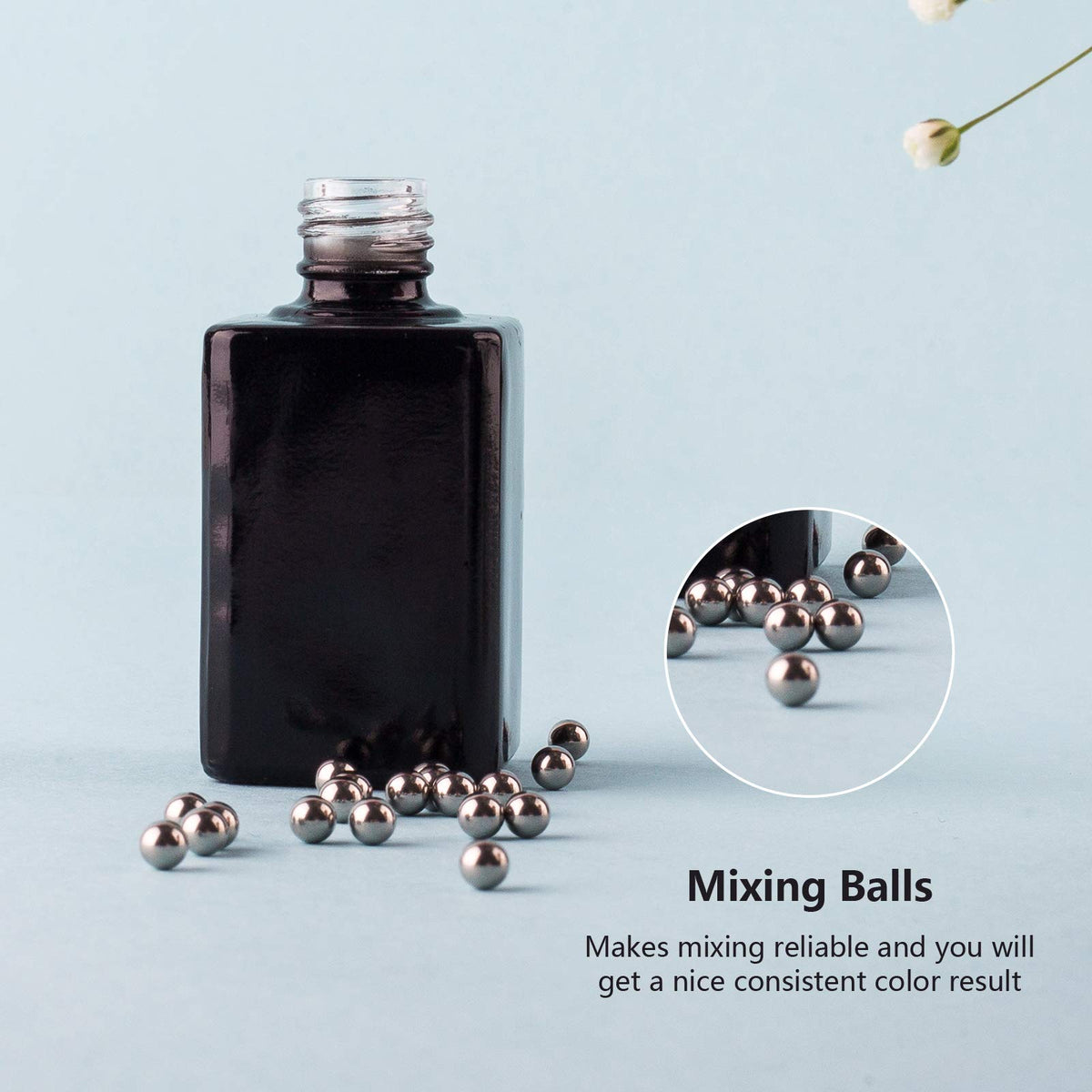 GTHER 20 botellas vacías de esmalte de uñas, botellas de vidrio rellenables, frascos con tapa de cepillo y embudo y bolas de mezcla, color negro (15 ml)