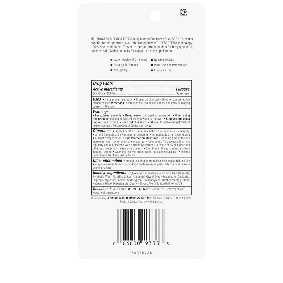Protector Solar Mineral Neutrogena Blanco Amplio Espectro SPF 50 Resistente al Agua para Bebé