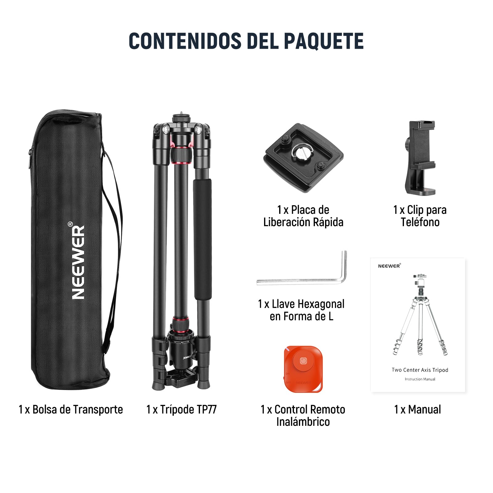 Trípode Monopie NEEWER Negro Viaje con Control Remoto y Cabezal 360° para Cámara DSLR de Aluminio