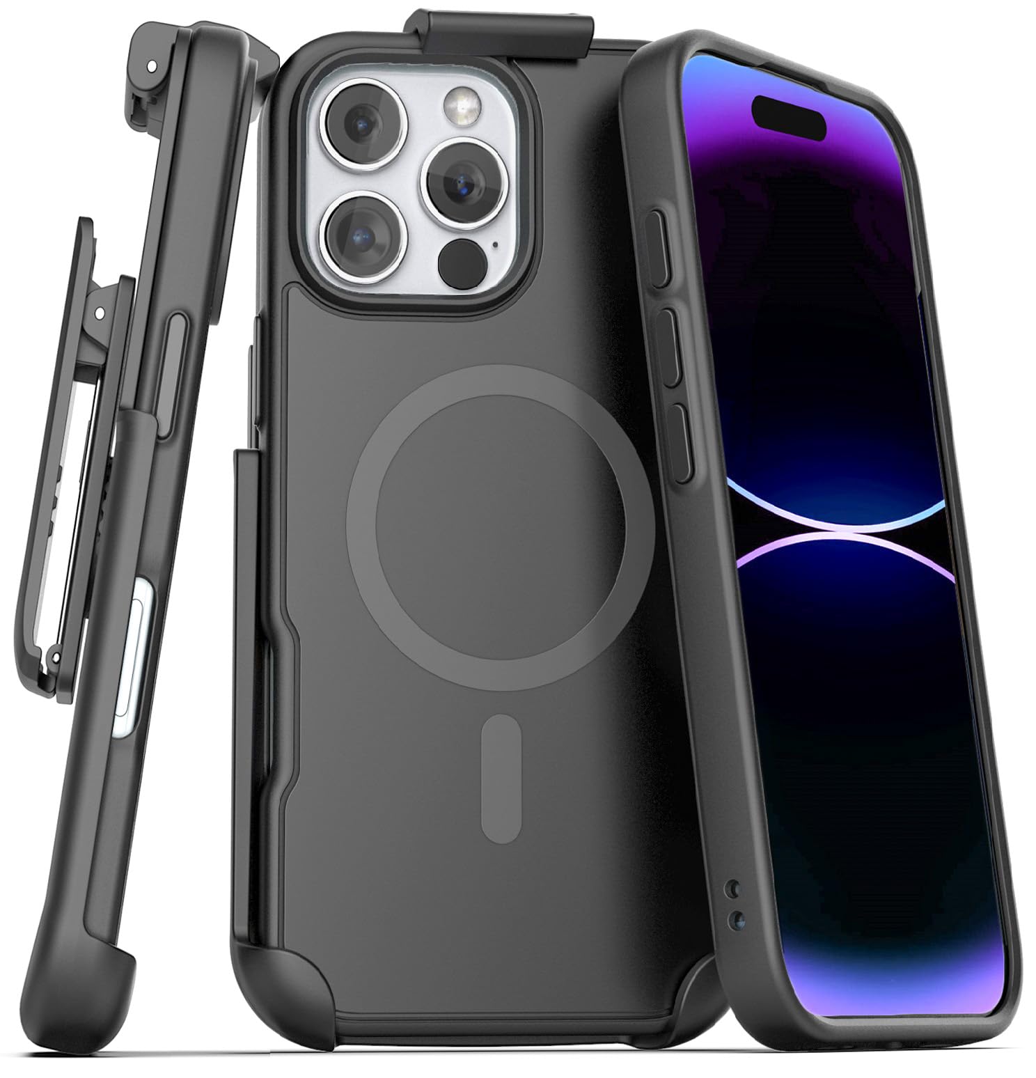 Funda para iPhone 16 Pro Encased Mate Negro con Clip para Cinturón Compatible con MagSafe