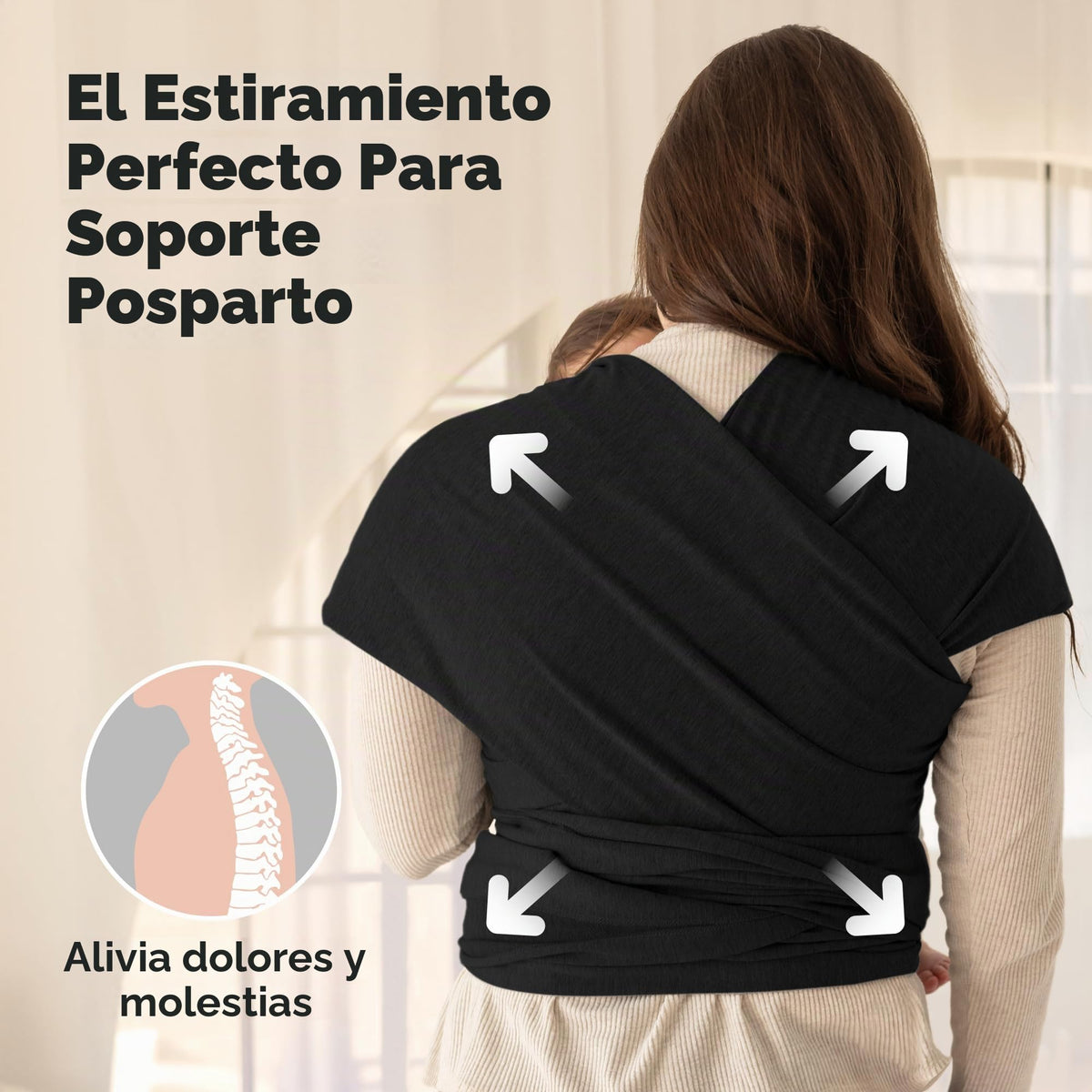 Fular portabebés - Fular portabebés elástico todo en 1 - Portabebés lateral - Mochila Portabebés - Fular para bebés - Fular portabebés manos libres - El mejor regalo de Baby Shower - Talla única para todos (Trendy Black)