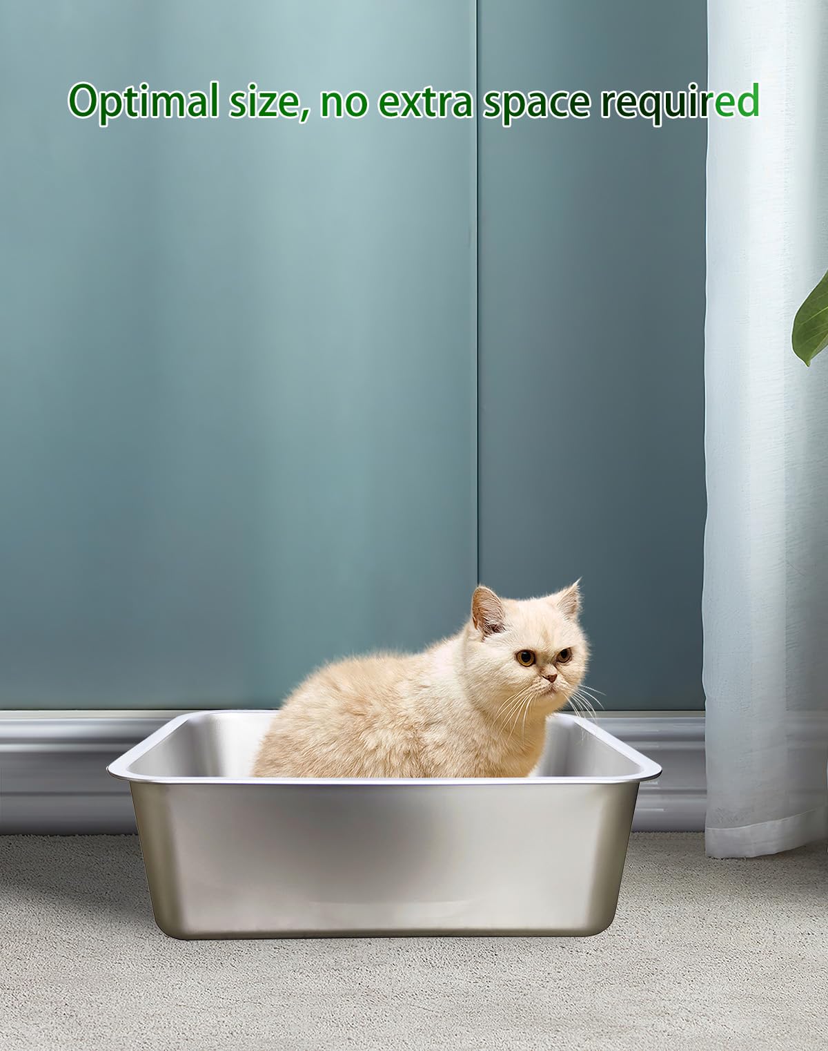 Caja de arena mediana de acero inoxidable para gatos, 17.5 x 13.6 x 5.8 pulgadas, antifugas, nunca absorbe olores, antiadherente, FOXORU