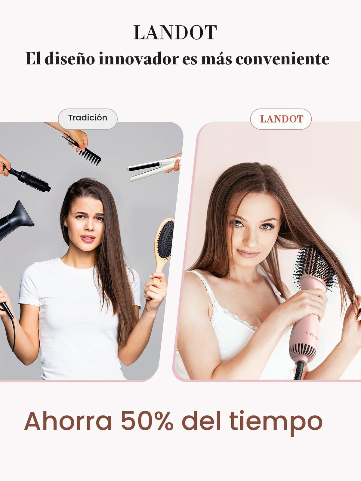 Cepillo Secador LANDOT Negro con Tecnologías Iónica y Cerámica para Dar Volumen y Alisar