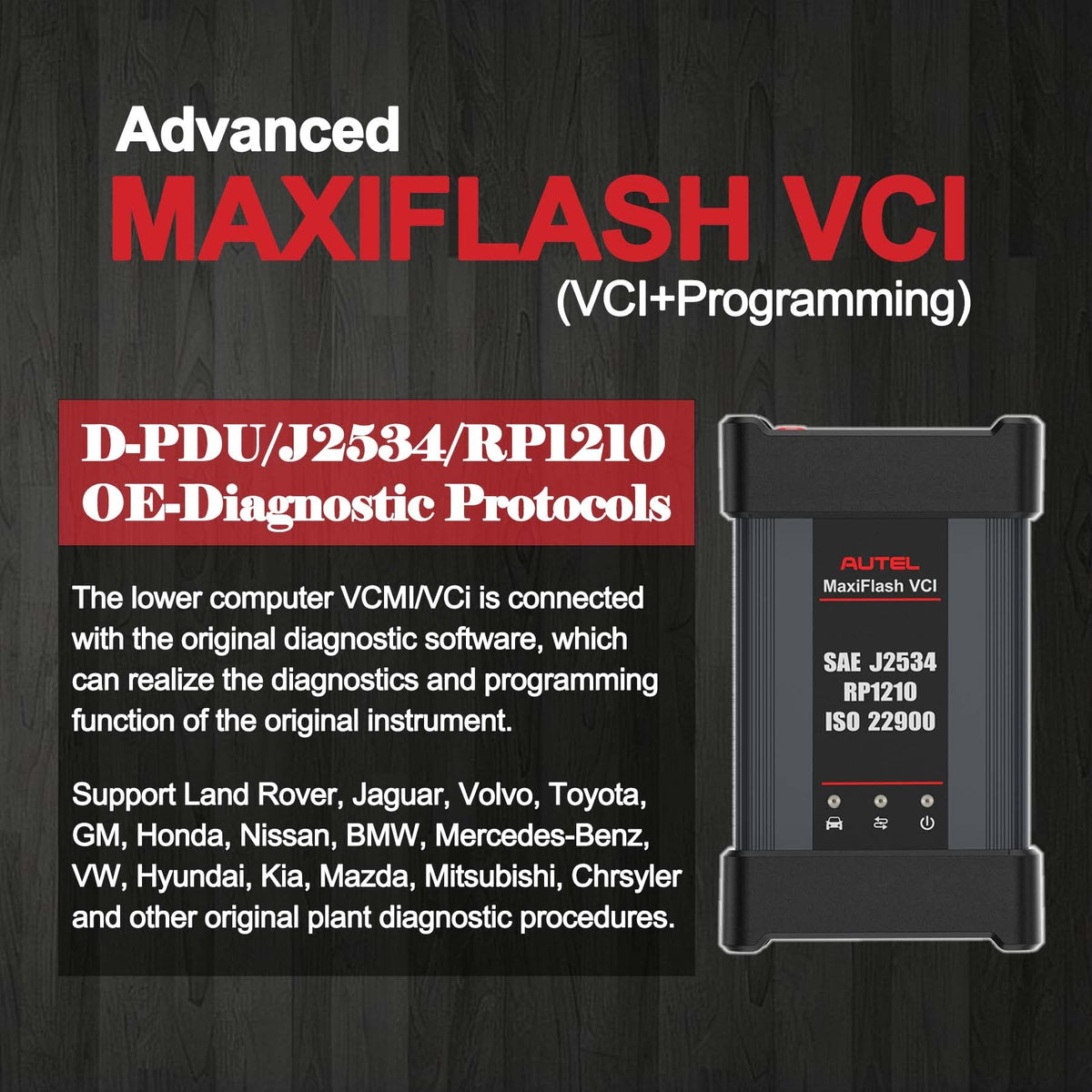 Kit de Interfaz de Comunicación para Vehículo Autel MaxiFlash VCI Bluetooth 4 Canales CAN FD ISO22900 Compatible con MaxiSYS MS909 y MaxiCOM