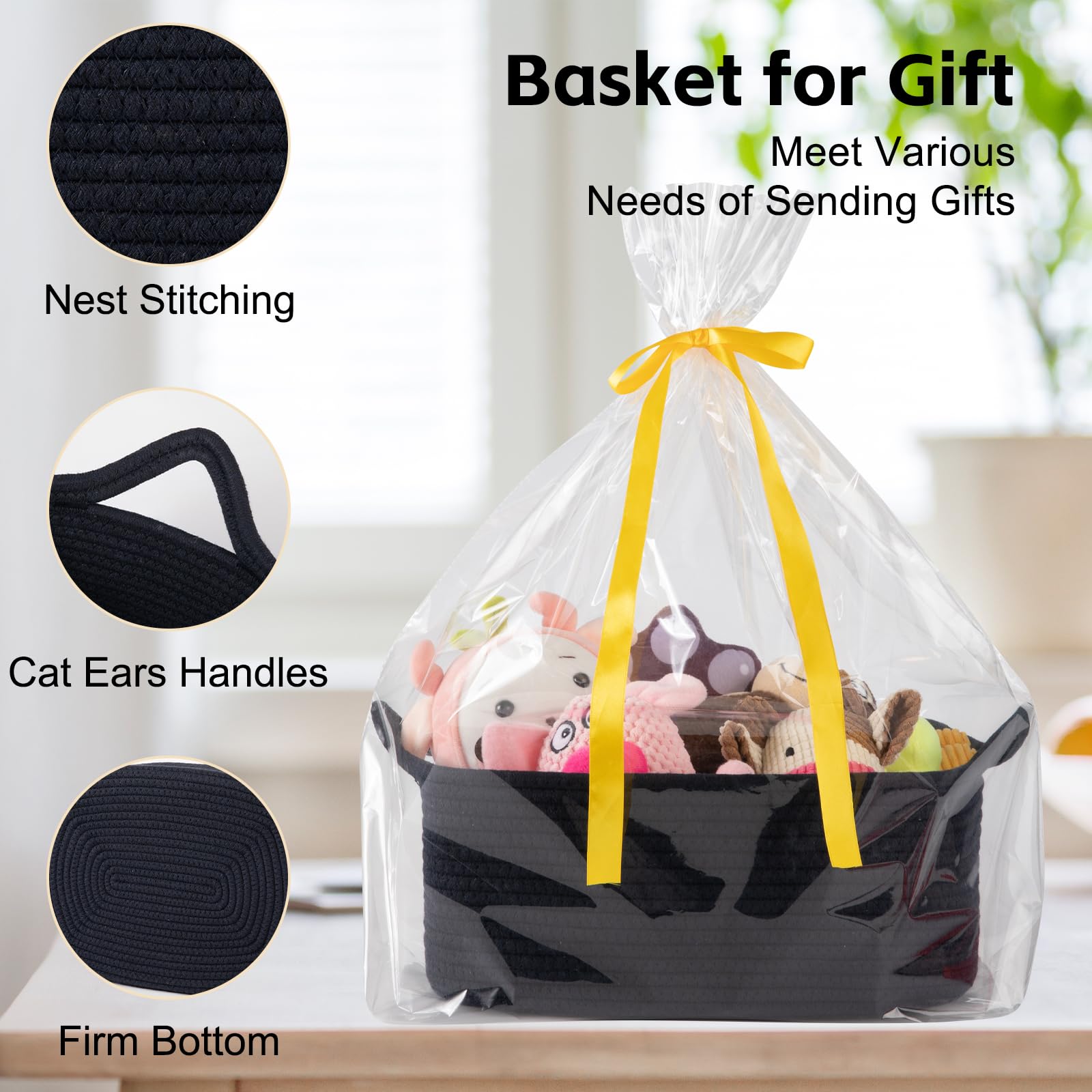 OIAHOMY - Bonita cesta tejida con bolsas de regalo y cintas, cesta de regalo vacía para baby shower, cumpleaños, cuarto de bebé con asas para sala de estar, contenedores de juguetes para mascotas para