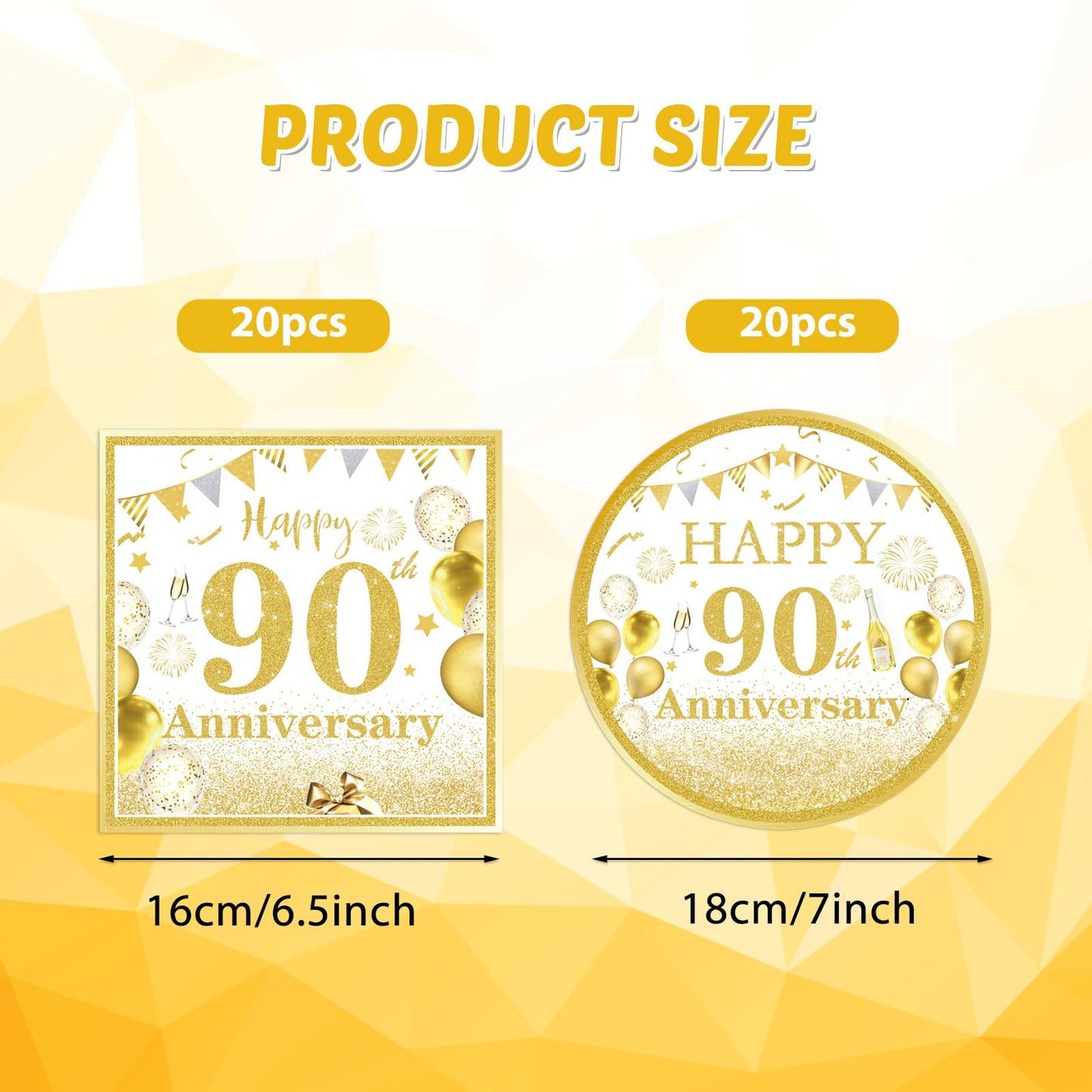 Juego Decoraciones Doradas Fiesta 90 Años Cumpleaños Aniversario Mujer Hombre