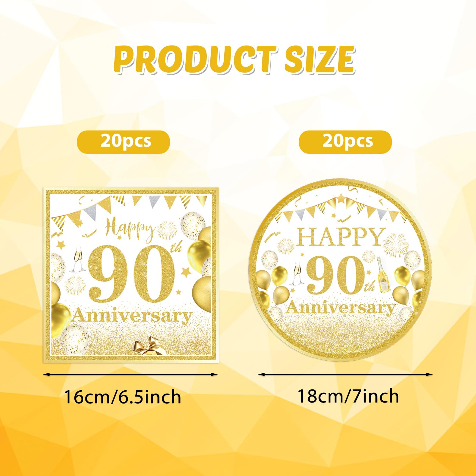 Juego Decoraciones Doradas Fiesta 90 Años Cumpleaños Aniversario Mujer Hombre