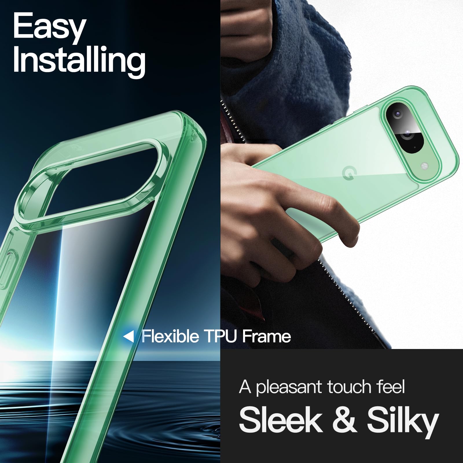 JETech Funda para Google Pixel 9/9 Pro 2024, Anti-Amarillo Antigolpes Protectora Carcasa, Antiarañazos PC Duro Respaldo (Verde Pastel)