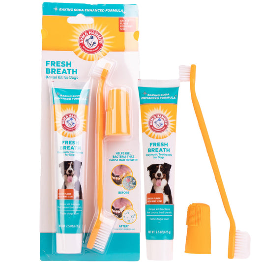 Arm and Hammer Advanced Care Fresh Breath and Whitening Toothpaste, Toothbrush and Finger Toothbrush Set for Dogs