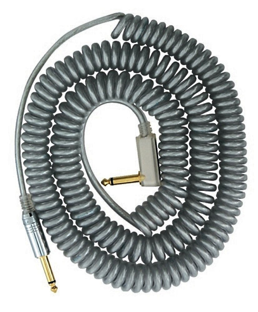 Cable de Instrumento 29.5 Pies Vox Plateado Estéreo en Espiral de Ángulo Recto