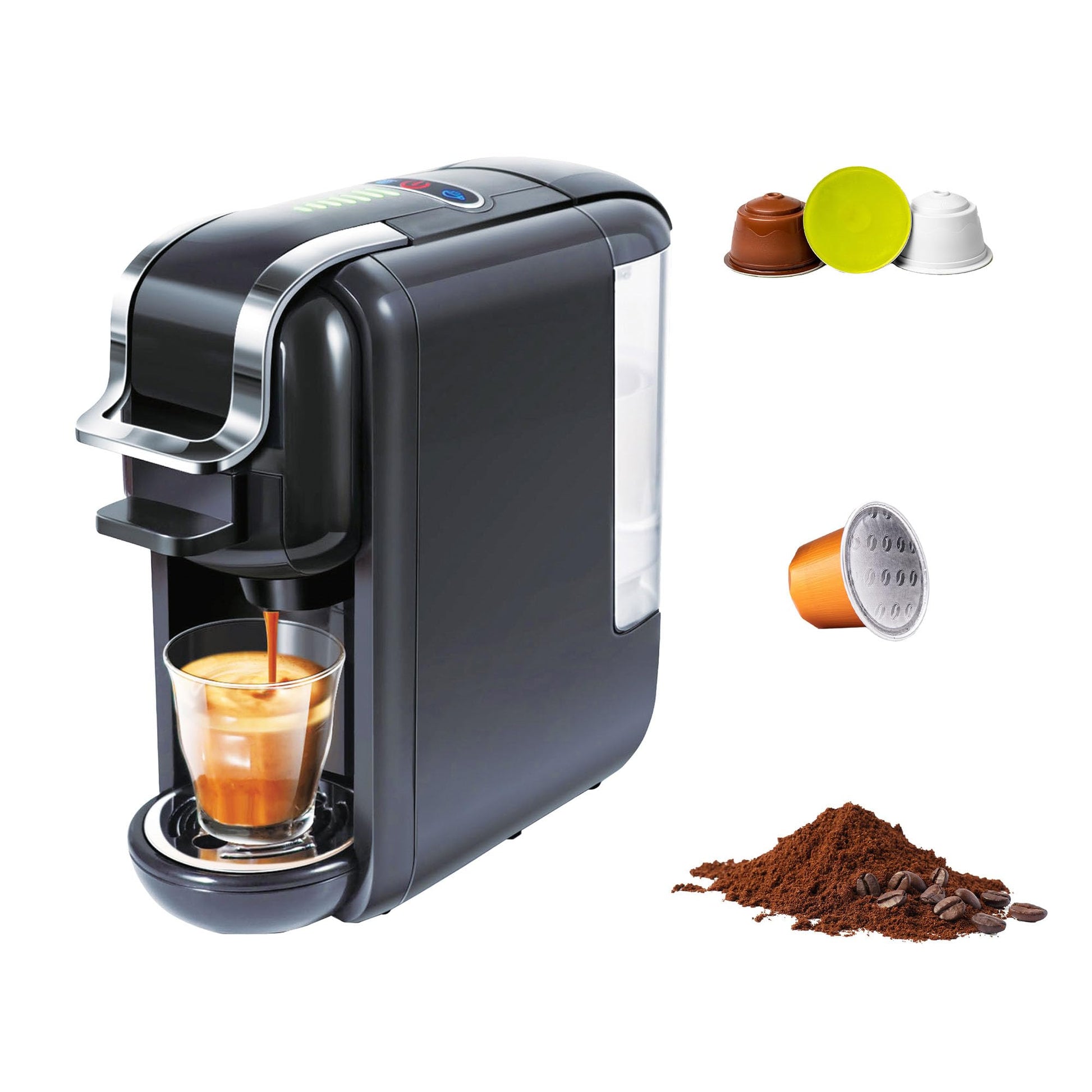 Cafetera Multicápsula AVERA Negra 3 en 1 Compatible con Cápsulas y Café Molido