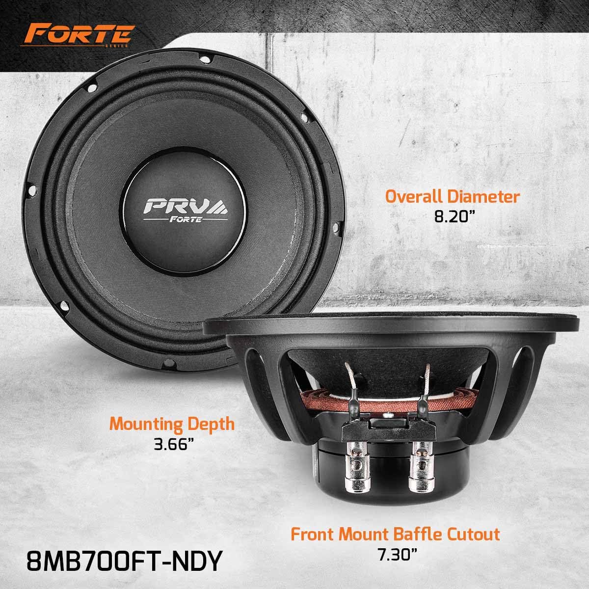PRV AUDIO - Altavoz de Bajo Medio de 8 Pulgadas 8MB700FT-NDY 8 Ohmios Altavoz de Neodimio con 700 Vatios de Potencia RMS, Audio Profesional de Alta Excursión Neo Bajo Medio (Simple), Color Negro