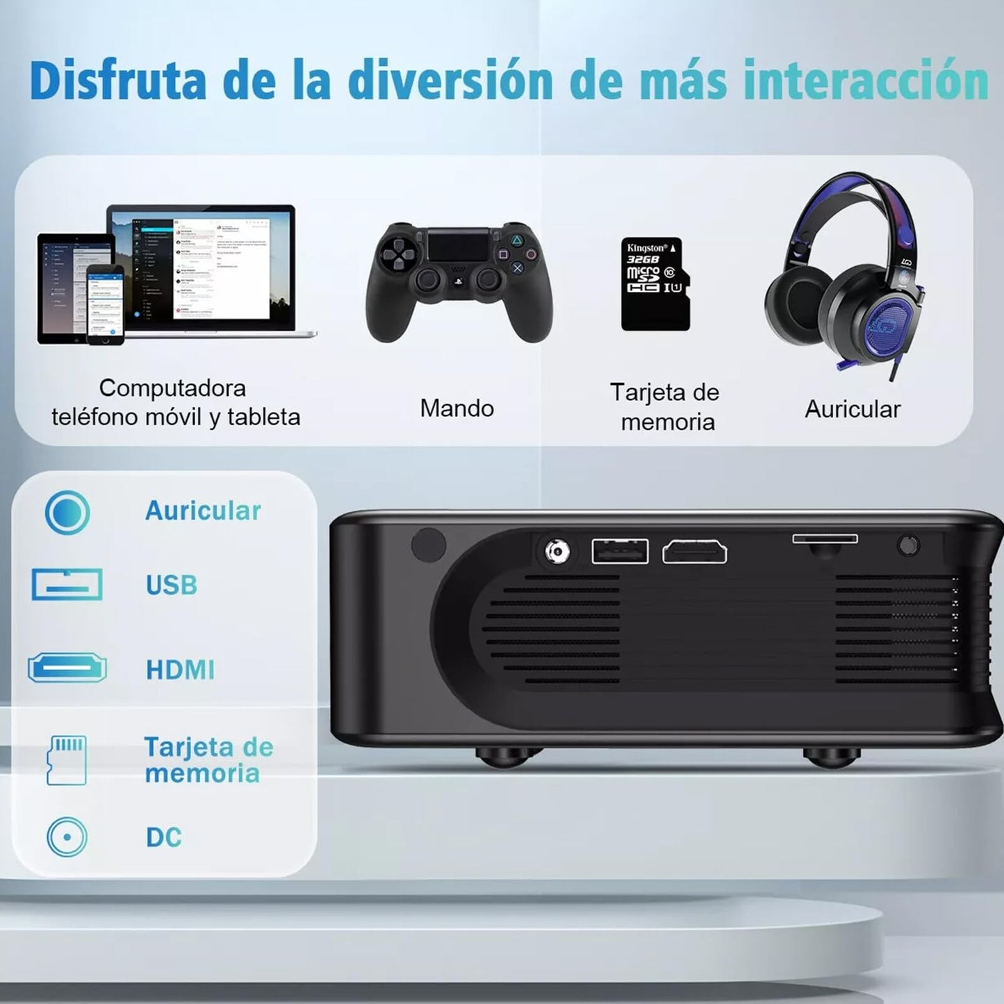 Proyector Mini Yolispa Blanco con WiFi y Bluetooth para Cine en Casa Compatible con Smartphone y Laptop