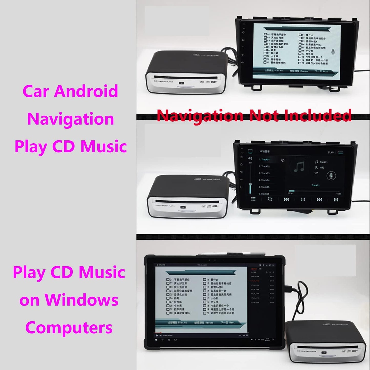tengertang Reproductor de CD externo universal para coche, reproductor de CD externo con carga de ranura para coche, compatible con navegación Android (versión Android 4.4 y superior)/PC/TV-Plug and Play