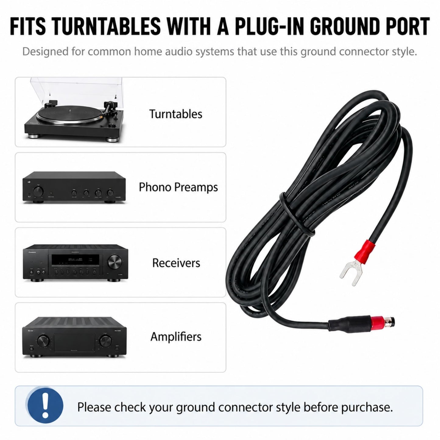 Sam&Johnny Phonograph Turntable Ground Wire for Technics Black Turntable SL-BD10, BD20, BD22, BD35 etc, Silicone Soft Grounding Wire Cable(5-ft)
