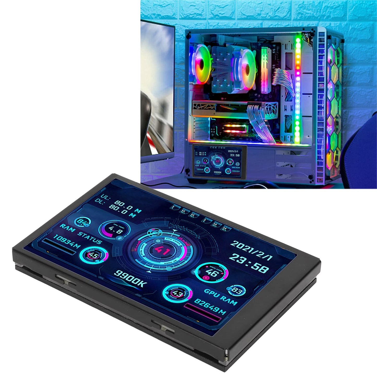 Monitor de Temperatura Yunseity Negro con Mini Pantalla USB AIDA64 para Computadora