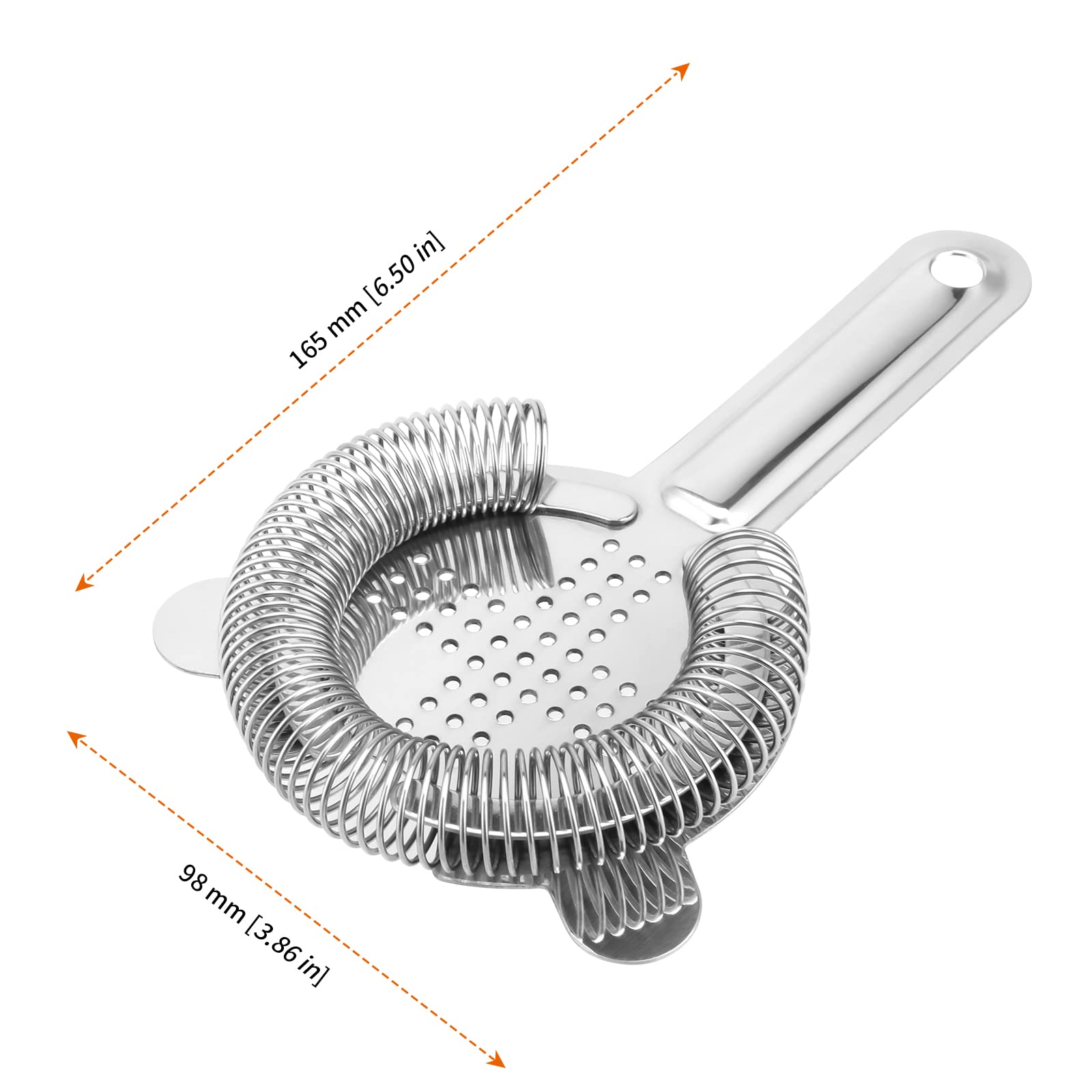 HOZEON 4 Pack 6.5 Inches Cocktail Strainer, Herramienta de acero inoxidable para colar en el bar, colador de 2 puntas para bar restaurante casa, plata