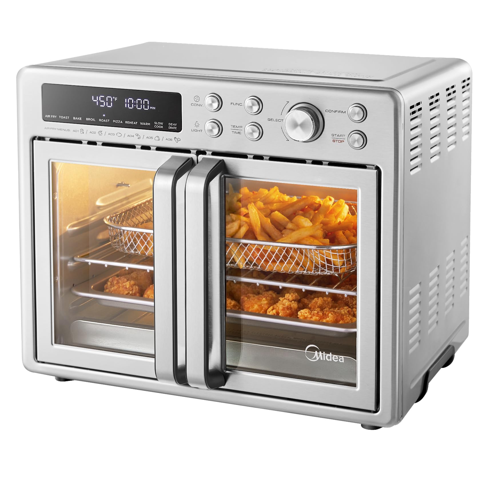 Freidora de Aire Extragrande Midea Flexify Acero para Horno Tostador de Puerta Francesa 90% Menos Aceite