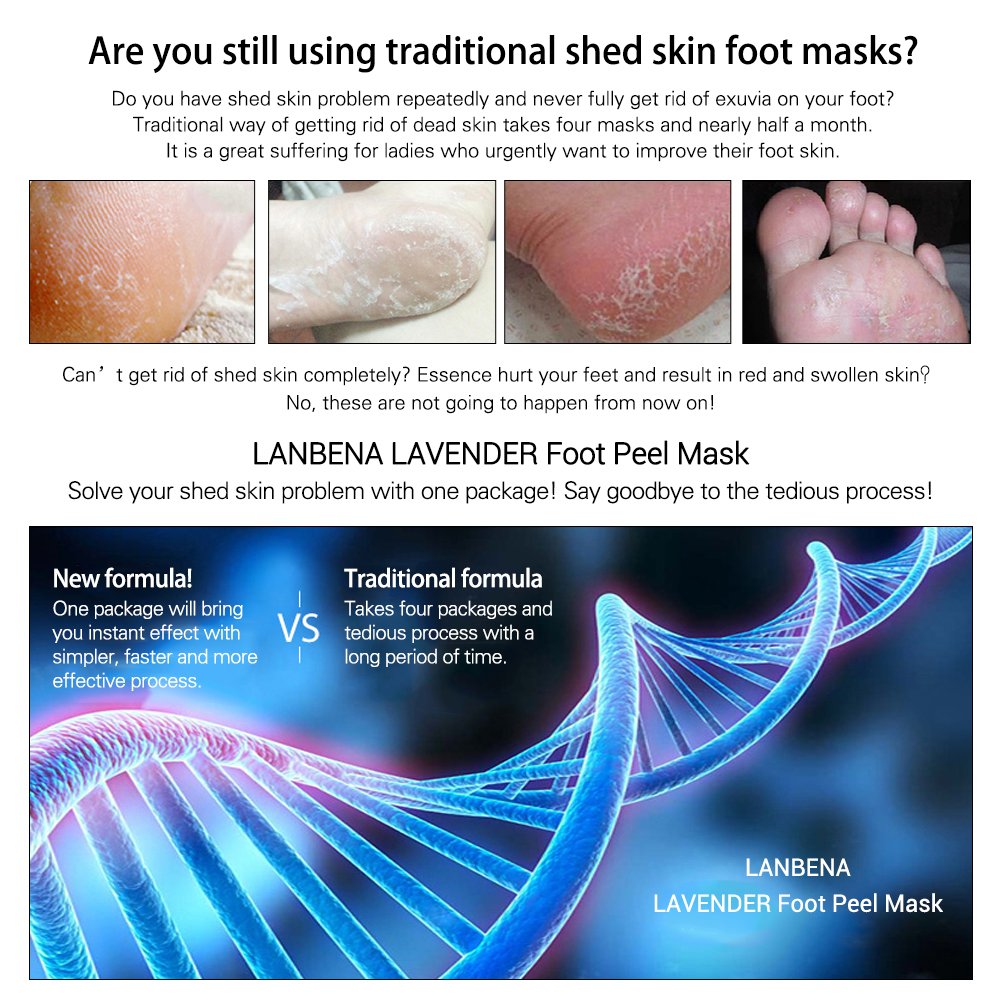 LANBENA | Kit 2 Pares de Mascarillas Exfoliantes De Pies Lanbena Elimina Piel Muerta Suaviza El Talón Y Lo Aclara