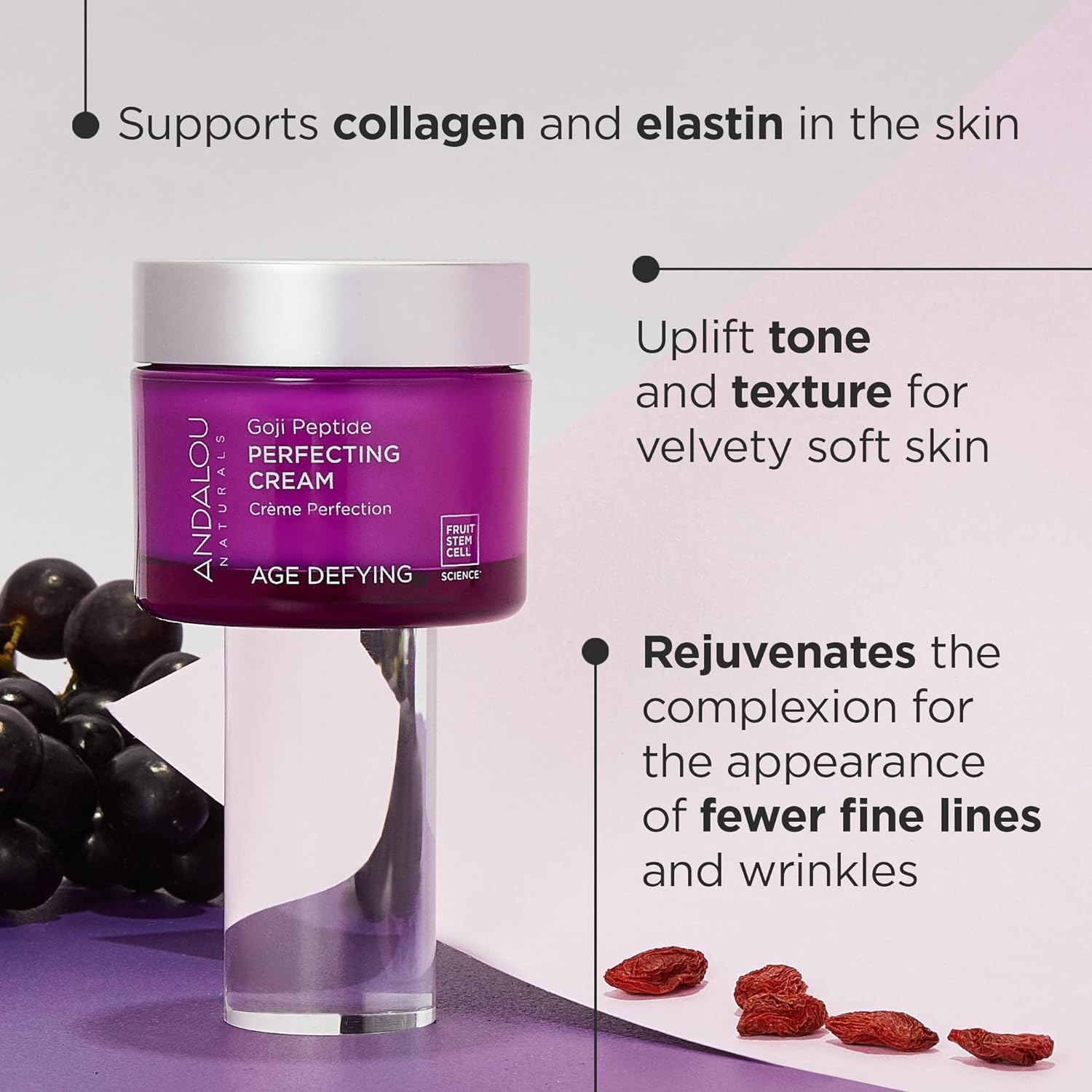 Crema de día Andalou Naturals, 1.7 onzas, Goji Peptide crema de perfeccionadora, 50,27 ml
