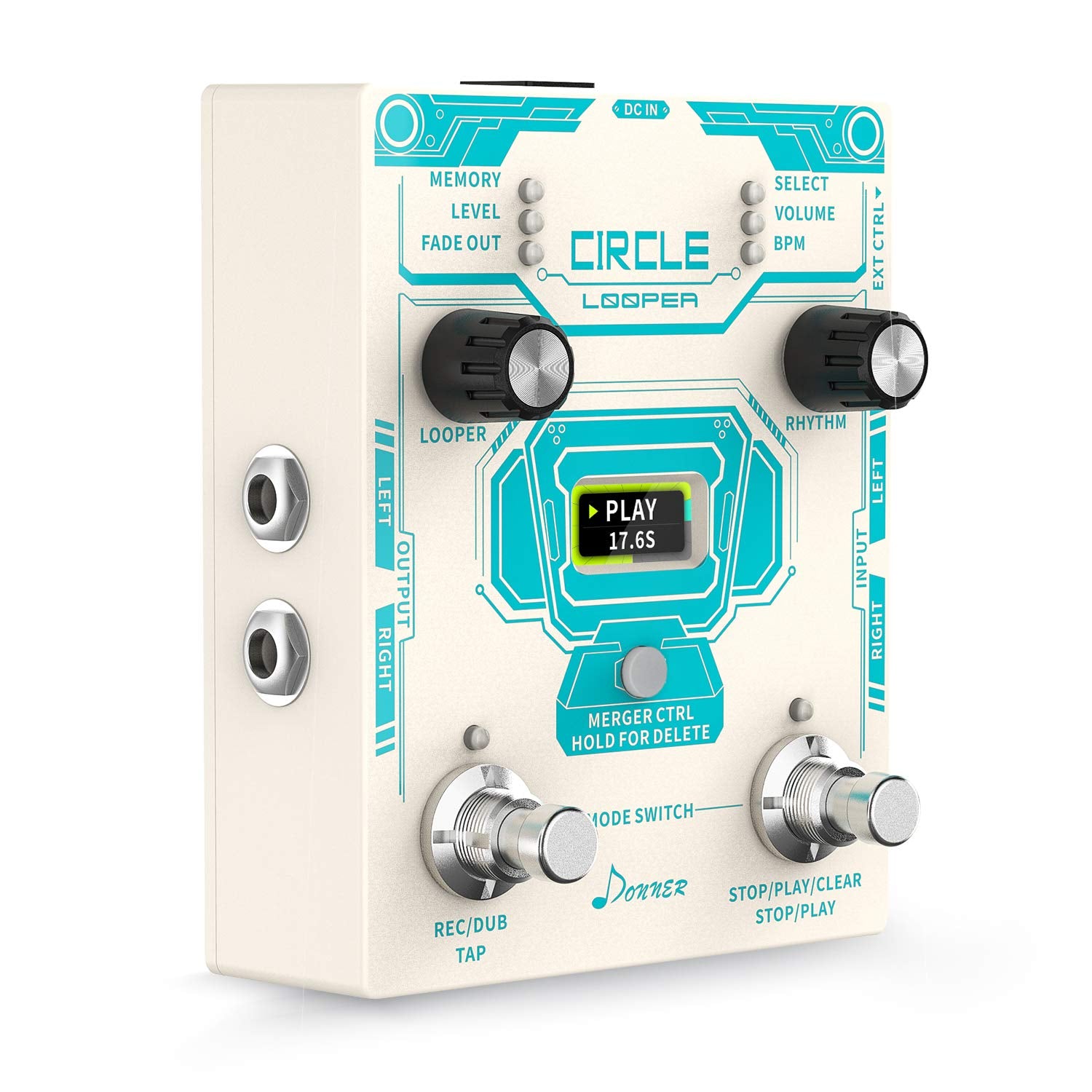 Donner - Pedal de guitarra con máquina de tambor, 40 ranuras de 160 minutos de tiempo de bucle estéreo de bucle, 110 ranuras de tambor, toque tempo, desvanecimiento - Circle Looper