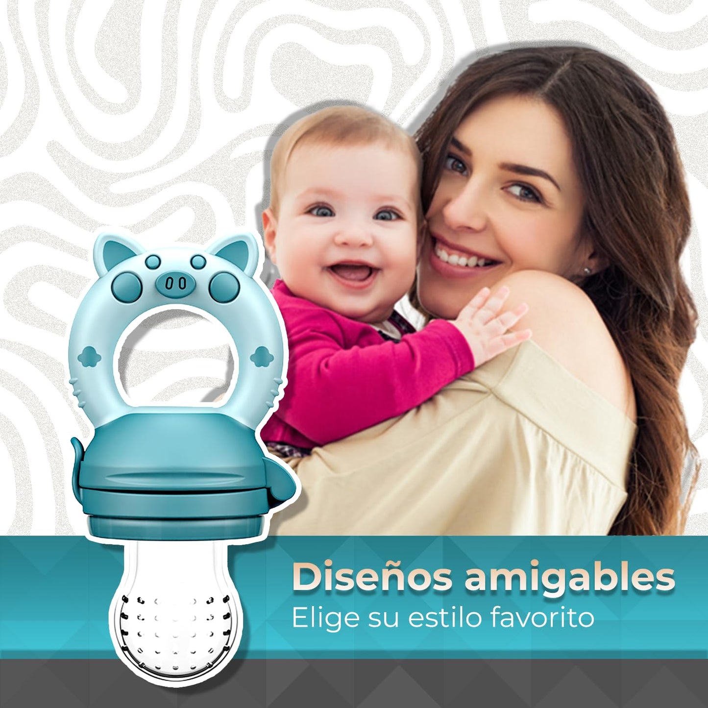 Chupón Para Fruta Y Papilla con Seguro Y Tapa Dibujos Animados, Libre de BPA (AZUL)