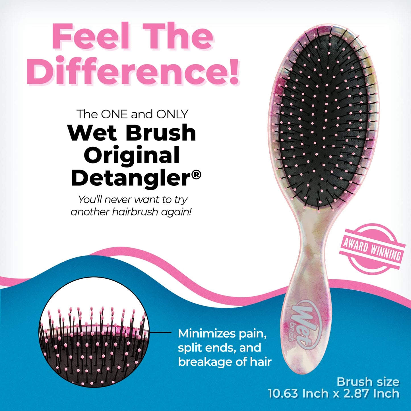 Wet Brush Cepillo desenredante original, teñido anudado, rubor, todo tipo de cabello, cerdas IntelliFlex ultra suaves que se deslizan a través de enredos con facilidad, peine sin dolor para hombres, mujeres, niños y niñas