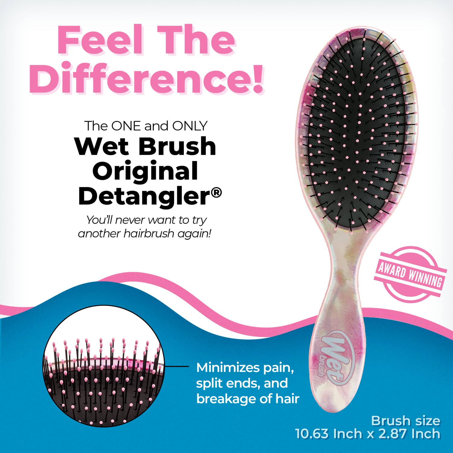 Wet Brush Cepillo desenredante original, teñido anudado, rubor, todo tipo de cabello, cerdas IntelliFlex ultra suaves que se deslizan a través de enredos con facilidad, peine sin dolor para hombres, mujeres, niños y niñas