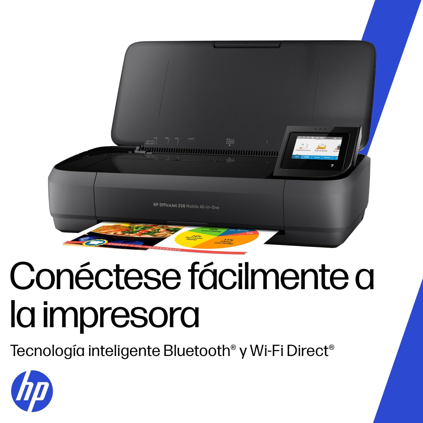 HP Impresora OfficeJet 250 Portátil, Todo-En-Uno, Color, Wi-Fi, Bluetooth, Smart App, Imprime, Copia y Escanea, Negro (CZ992A)