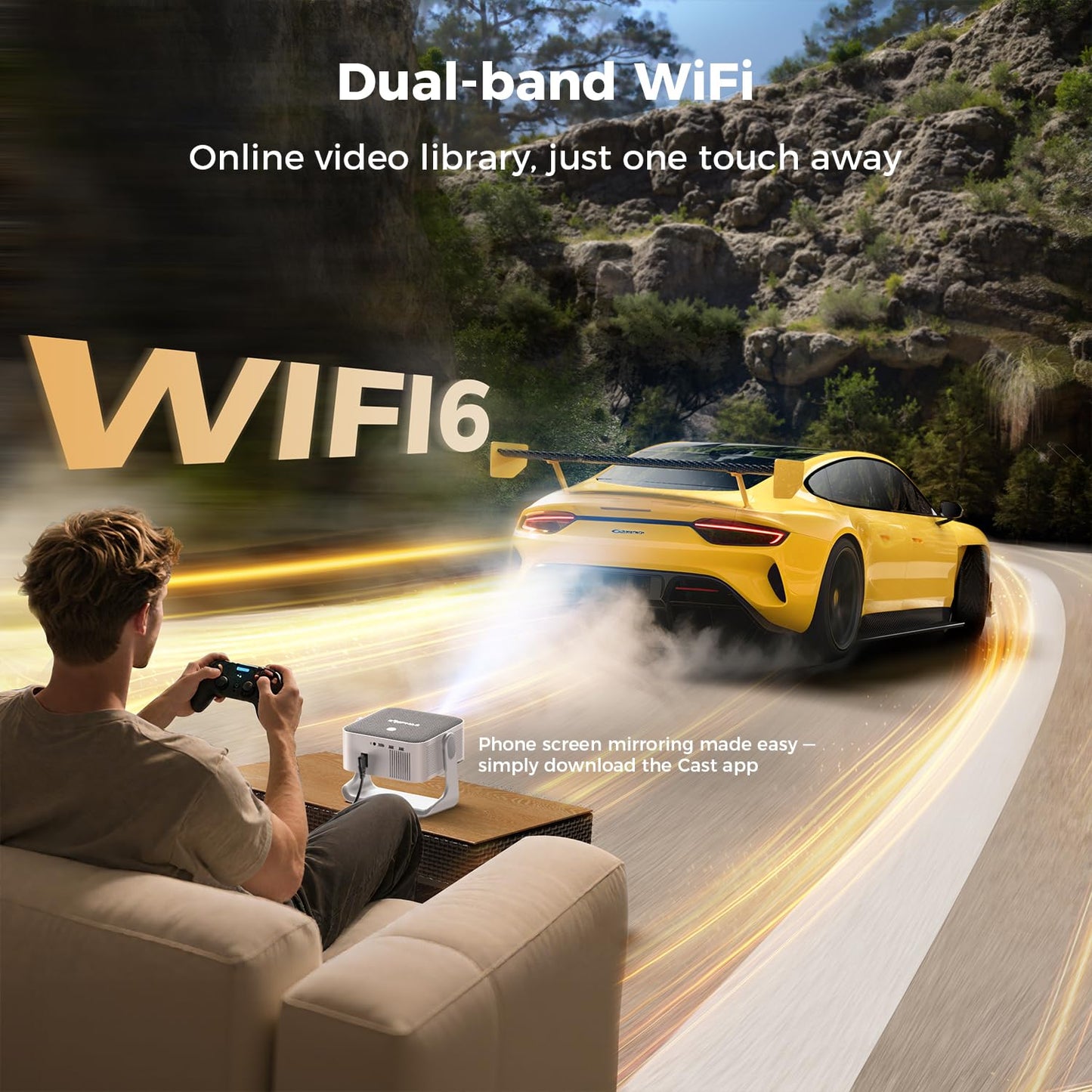 ELEPHAS - Proyector Inteligente 4K con WiFi y Bluetooth, Compatible con Google TV, Netflix, Prime Video, Youtube, Dolby Audio, Auto Focus y Keystone, Giratorio de 270°, proyector de Video para