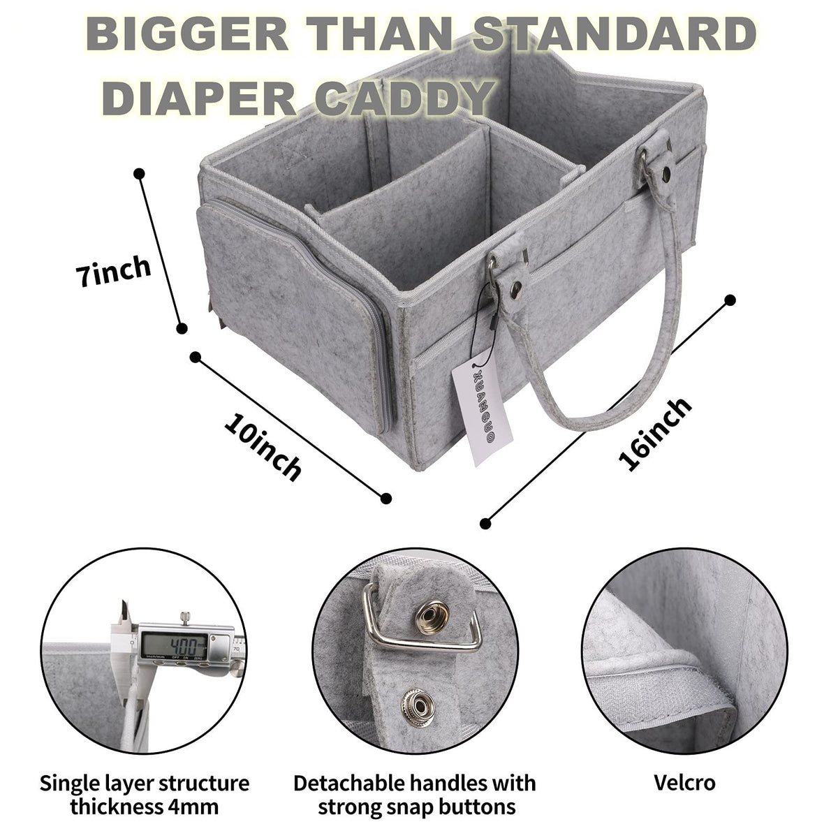 XUANGUO Organizador de pañales para bebé con asa de género neutro para bebé, cesta grande de almacenamiento para guardería, bolsa portátil para coche, artículos esenciales para recién nacidos,