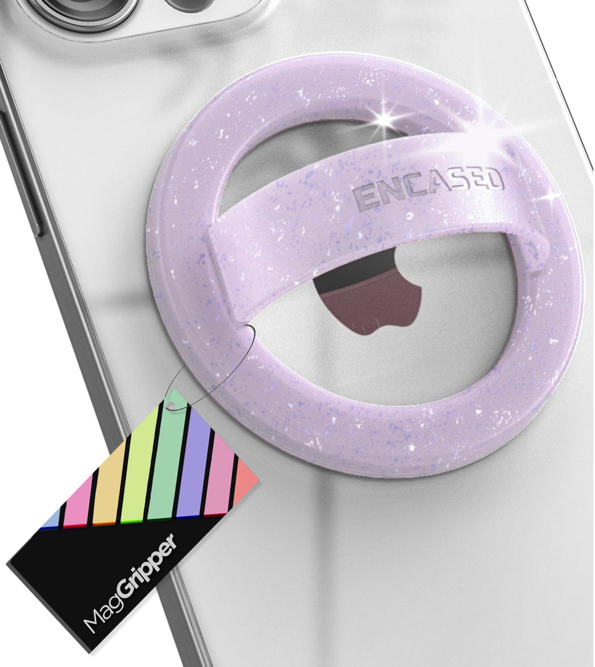 Soporte Magnético para Teléfono con Anillo Morado Purpurina Compatible con MagSafe