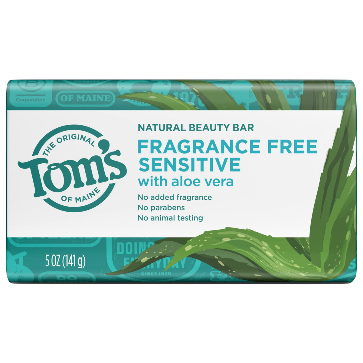Tom's of Maine Natural Beauty Bar Soap with Aloe Vera, Fragrance Free, 5 oz