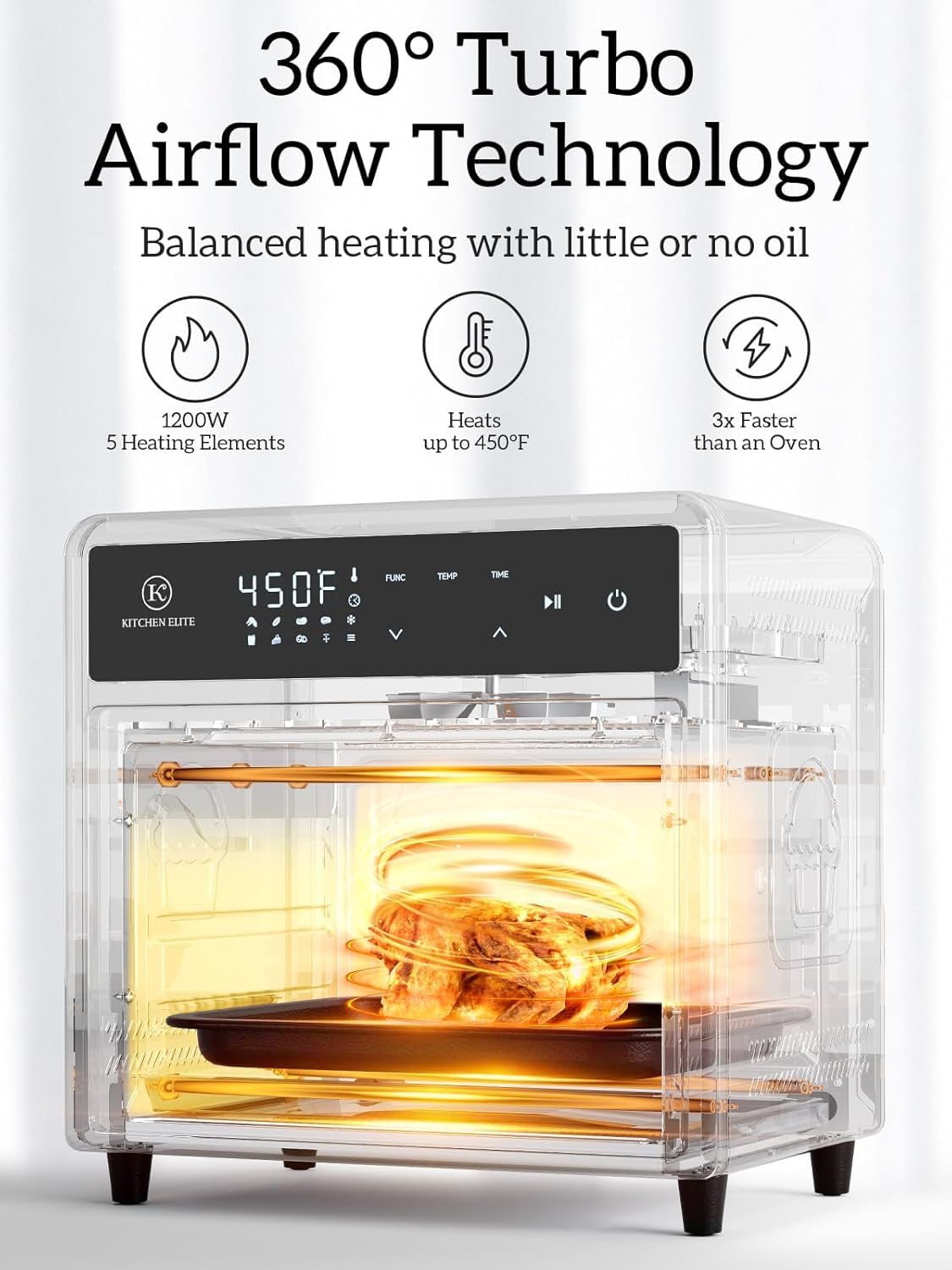 Kitchen Elite Air Freidora tostador Combo, 12.6 cuartos de galón de acero inoxidable 10 en 1, encimera de horno de convección 700 °F, no tóxico para hornear, asar, recalentar, pollos de engorde y
