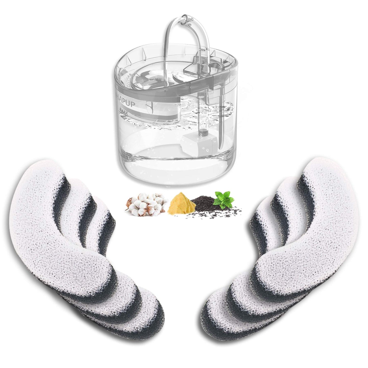 Filtro de Fuente de Agua HAPUP Forma de Arco Lavable Triple Filtración carbón Activado para Perro y Gato 1.8 L