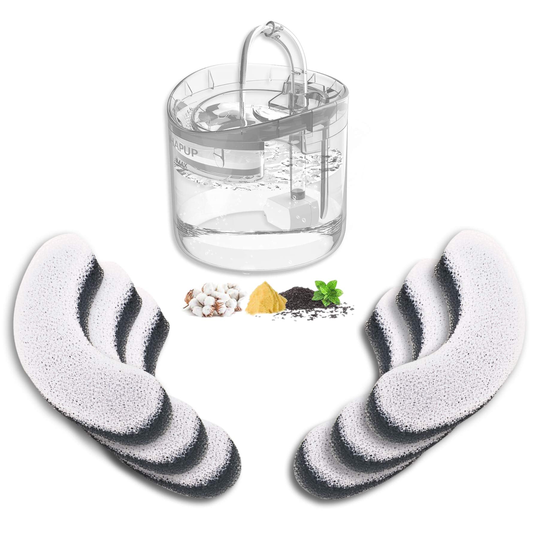 Filtro de Fuente de Agua HAPUP Forma de Arco Lavable Triple Filtración carbón Activado para Perro y Gato 1.8 L