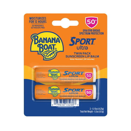 Banana Boat Sport Ultra Lip Balm Sunscreen, Broad Spectrum SPF 50, .15oz. - Twin Pack