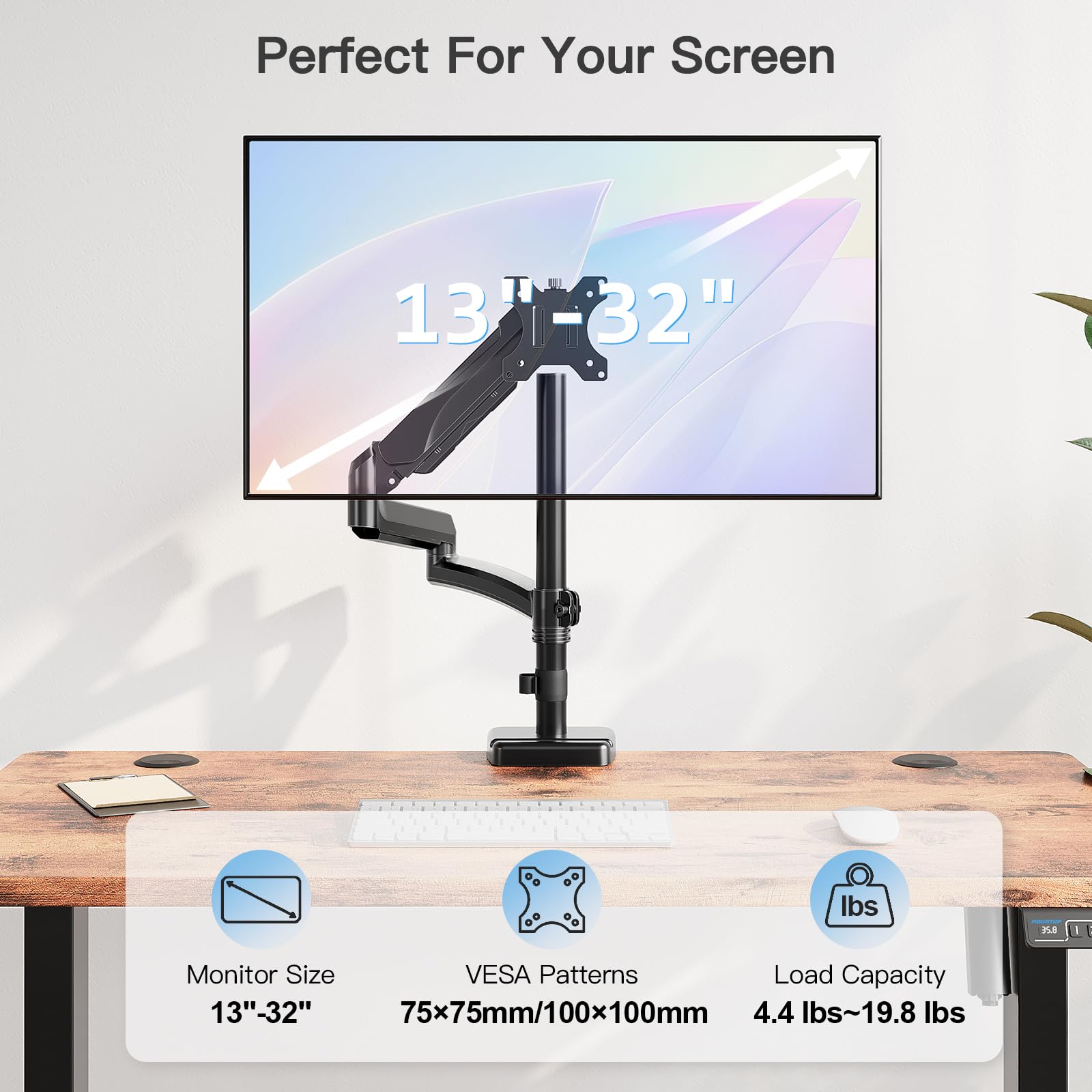 Brazo de Monitor Mountup Negro Extra Largo de 27 Pulgadas para Monitores de 13-32 Pulgadas