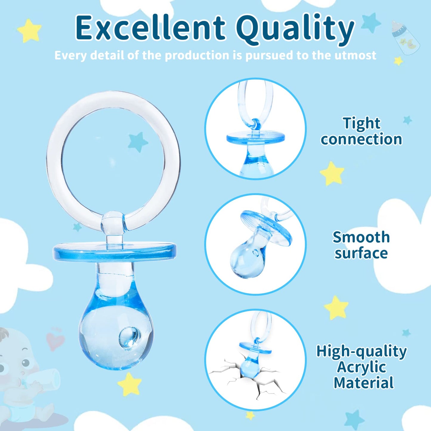 Chupetes Acrílicos XINHUIDALSQ Azul 36 Piezas para Juego de Baby Shower