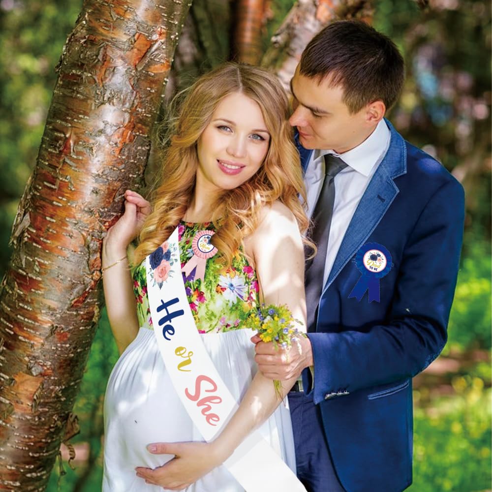PATICARRY - Pin temático de mamá para ser y papá para ser hojalata para baby shower, niño o niña, banda de revelación de género, rosa, azul, rosa, bienvenida, bebé, regalo de nueva mamá para