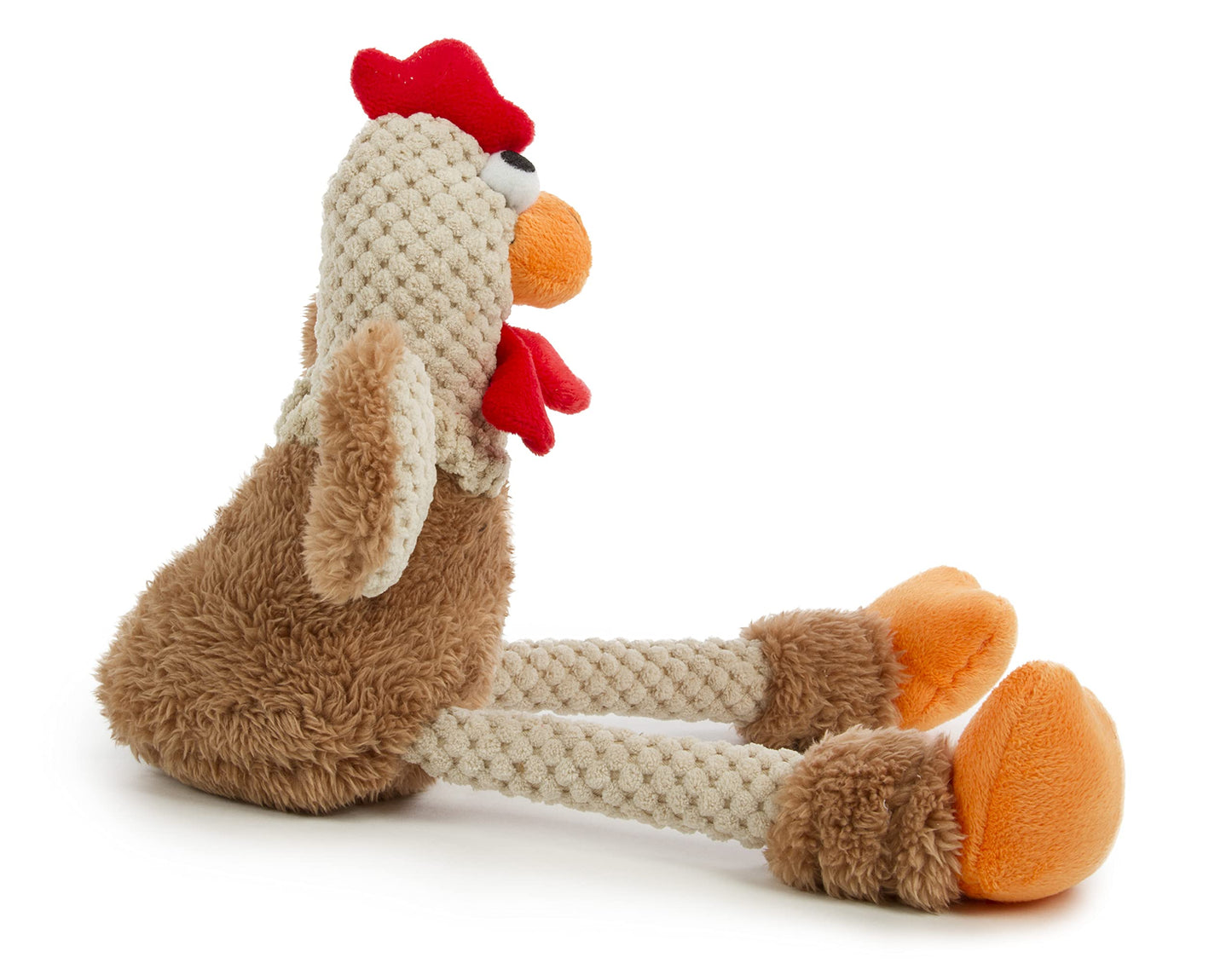 goDog Checkers Skinny Rooster With Chew Guard Technology Tough Plush Dog Toy, Brown, Small
